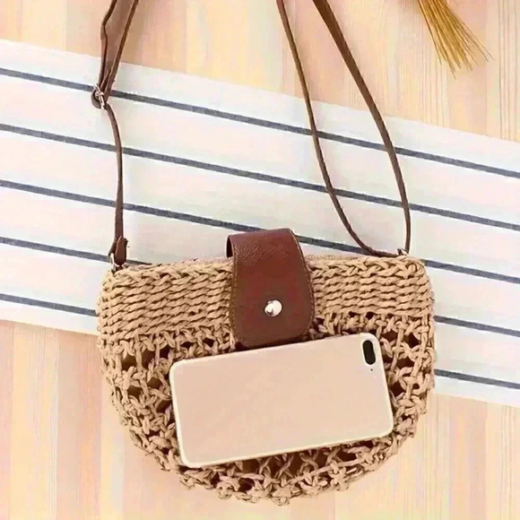 Woven Crossbody Bag, Boho Style Mini Saddle Bag, Retro Buckle - Picture 2 of 7
